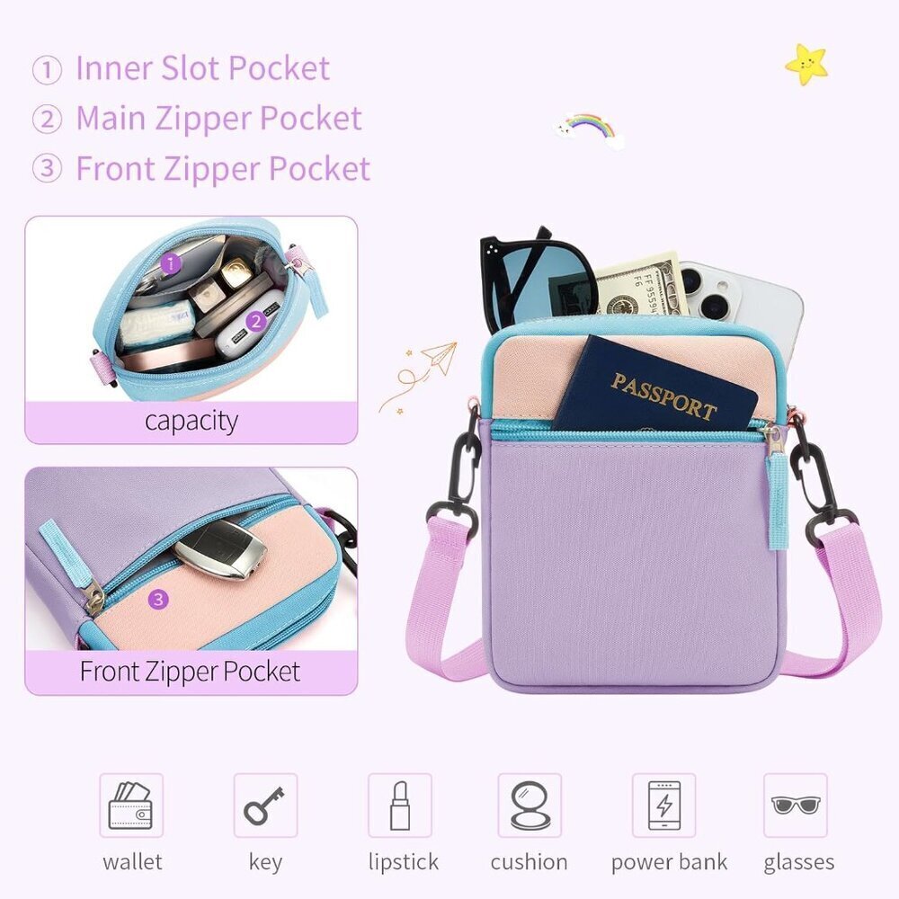 Kids Colorblock Crossbody Purse for Girls, Compact 7.8-inch, Zipper Closure - Picture 5 of 8